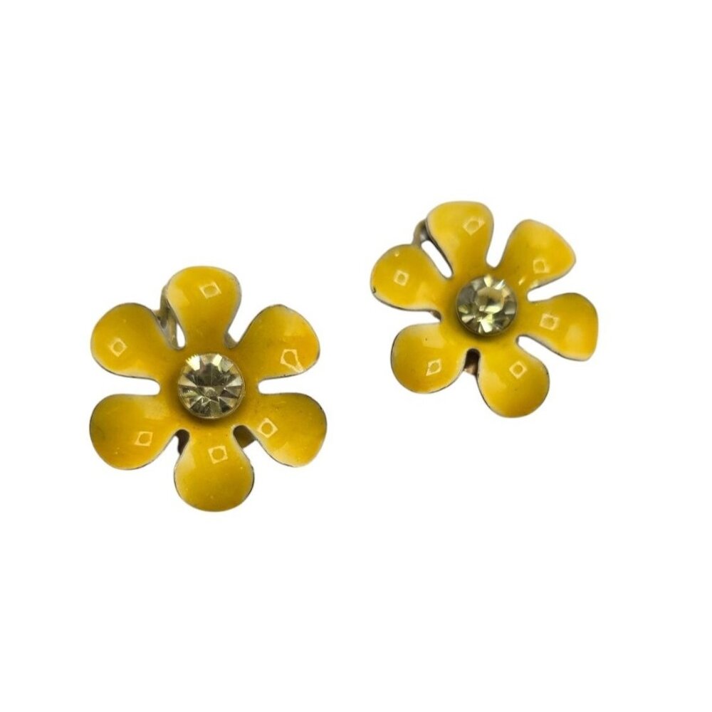 Vintage Enamel Flower Clip Earrings (A8023)